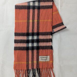 Burberry Classic Nova Check 100% Cashmere Orange Scarf Made In Scotland